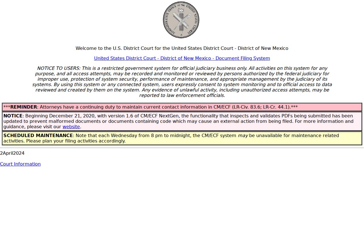 Catron County civil docket federal CM ECF filing environment for separate federal cases