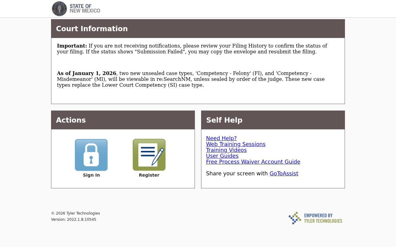Catron County civil docket attorney electronic filing portal