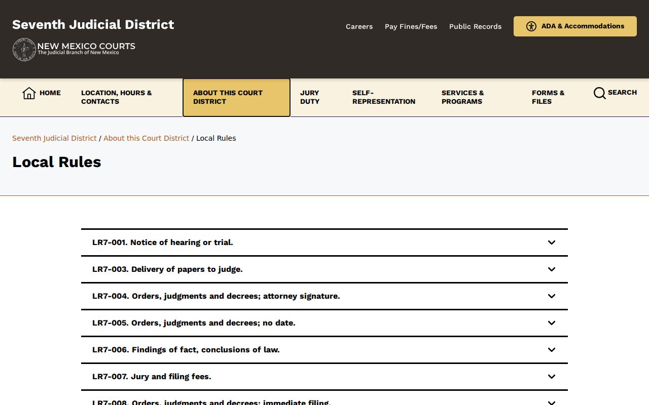 Catron County civil docket local rules page for clerk filing and electronic filing