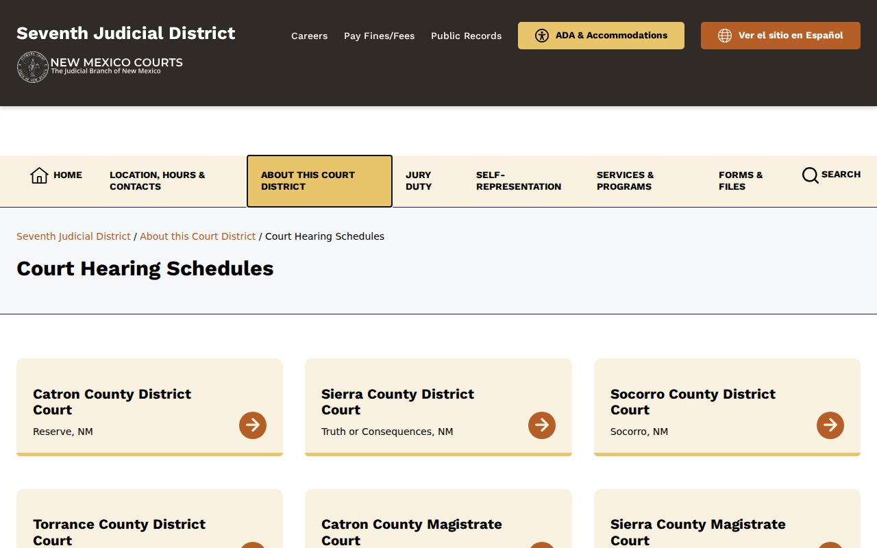 Catron County court calendar hearing schedule index for District and Magistrate court