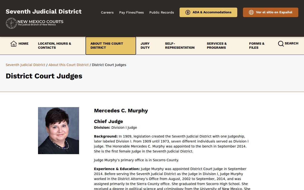 Catron County court calendar context from the Seventh Judicial District judges and divisions page