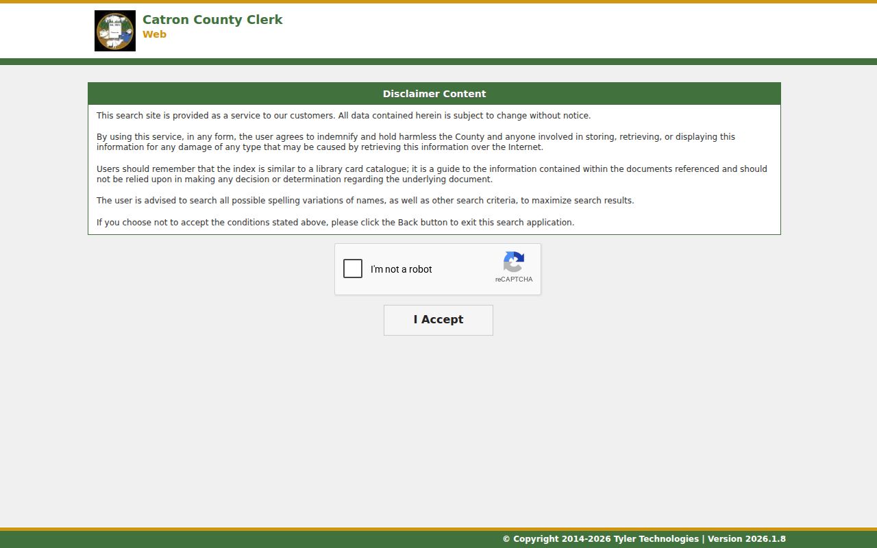 Catron County court records context on the County Clerk Tyler recorder disclaimer