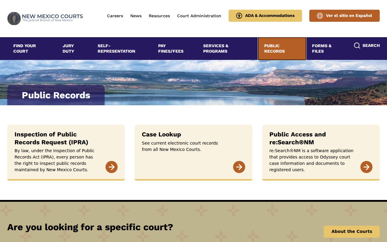 Catron County court records access pathways on the New Mexico Courts public-records page