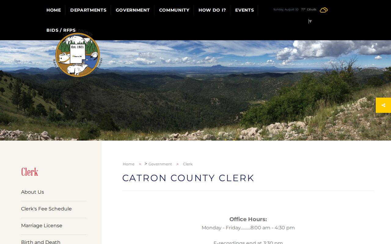 Catron County court docket County Clerk records office